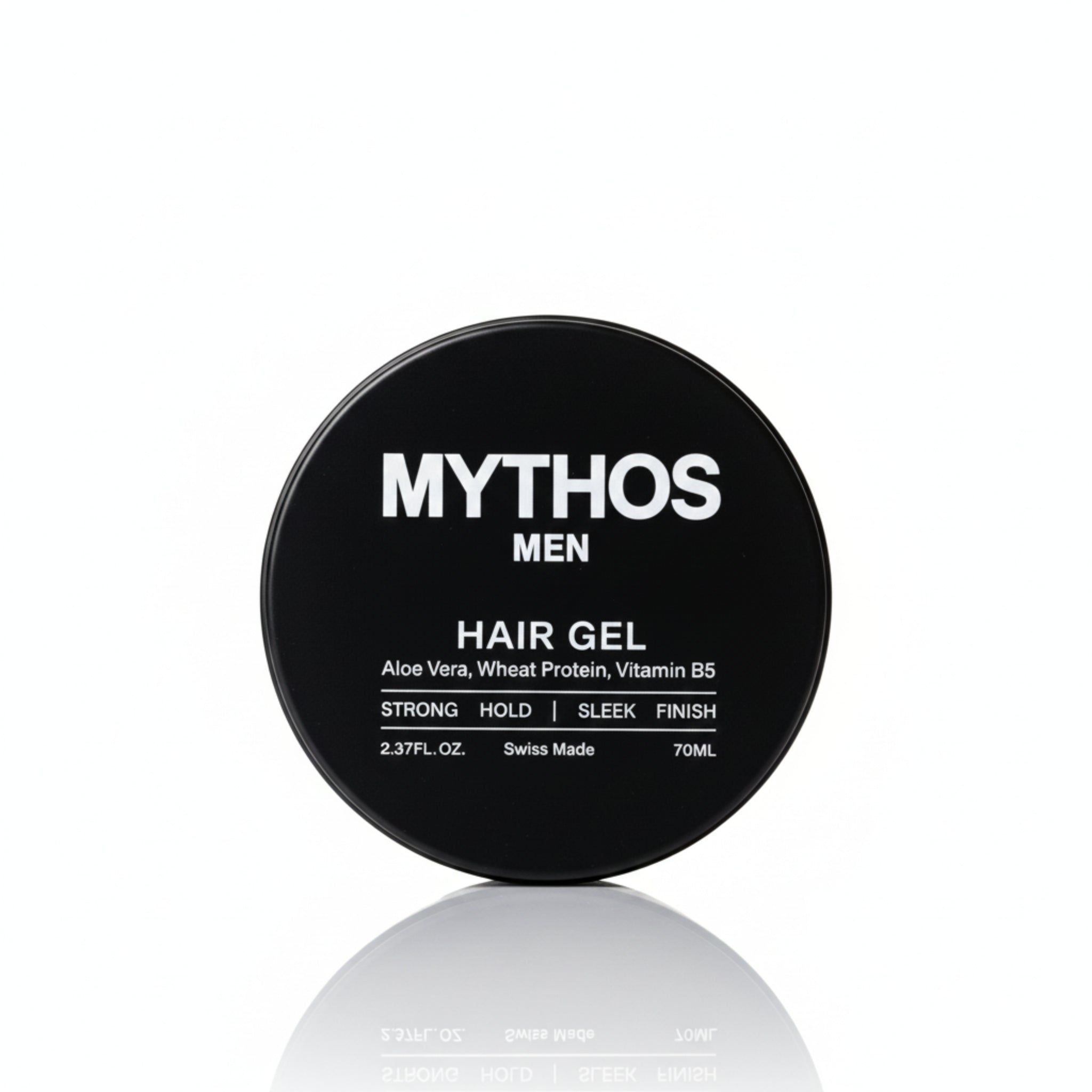 Mythos Natural Hair Gel — water-based hair gel with firm hold, no flaking or stiffness