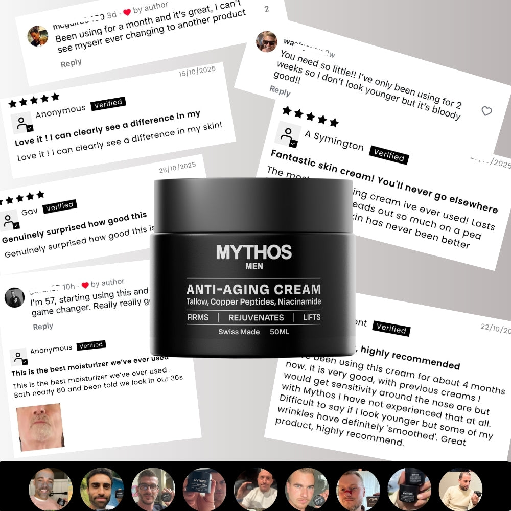 Mythos Men's Anti-Aging Cream 5-star reviews — verified customer results and testimonials