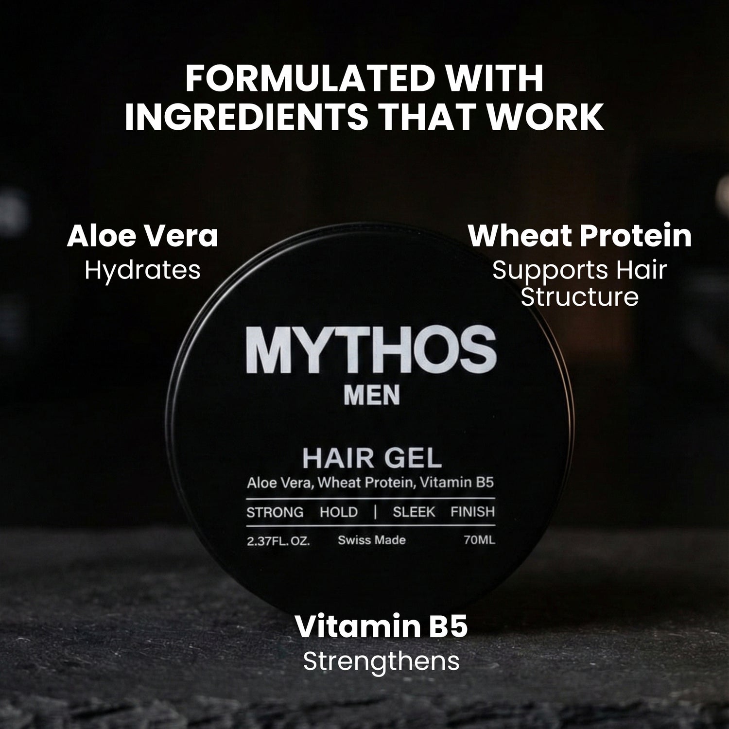 Hair Gel benefits — firm hold, Panthenol and hydrolyzed wheat protein nourish while styling