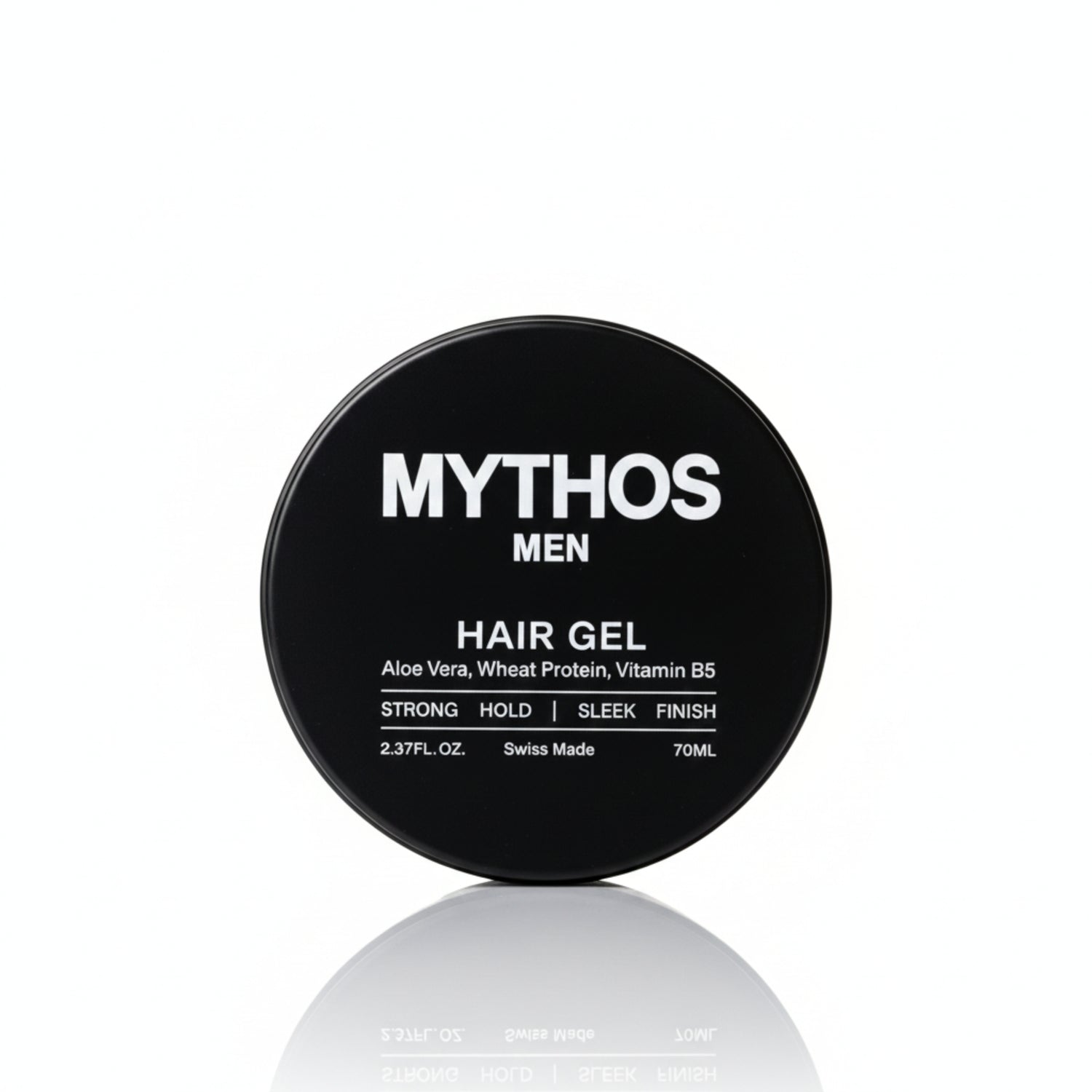 Mythos Natural Hair Gel — water-based hair gel with firm hold, no flaking or stiffness